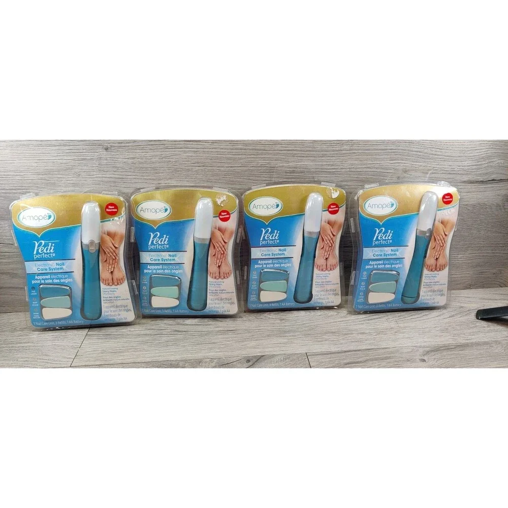 Lot of 4 Amopé Pedi Perfect Electronic Nail Care Systems,  Extra Refills - NEW